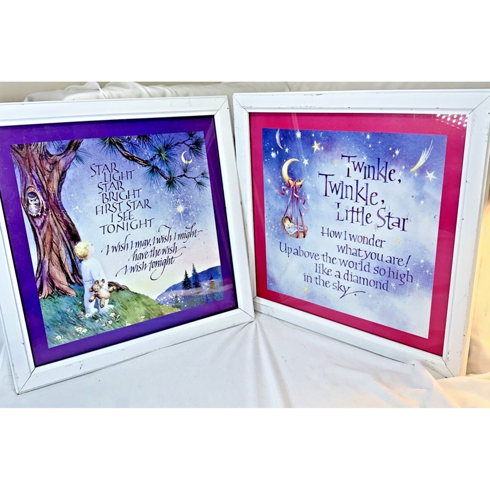 Set of 2 Framed  Nursery Prints Star Light, Star Bright/ Twinkle, Twinkle